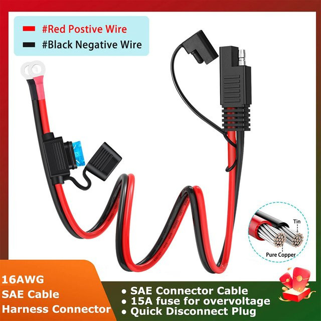 SAE Kabel Verlängerungsadapter mit Sicherung und O-Stecker, 16AWG Terminal Quick Release, Farbe: Rot - Bild 1