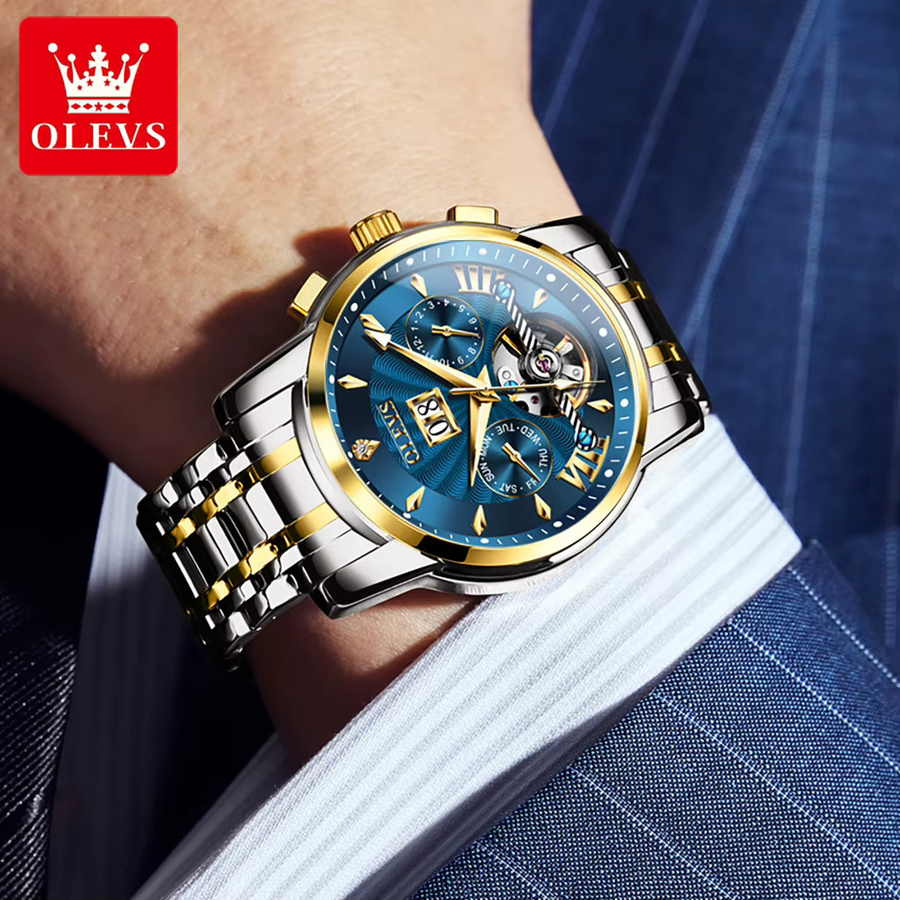 OLEVS Armbanduhr Automatik, Edelstahl, Blau, Herren - Bild 5