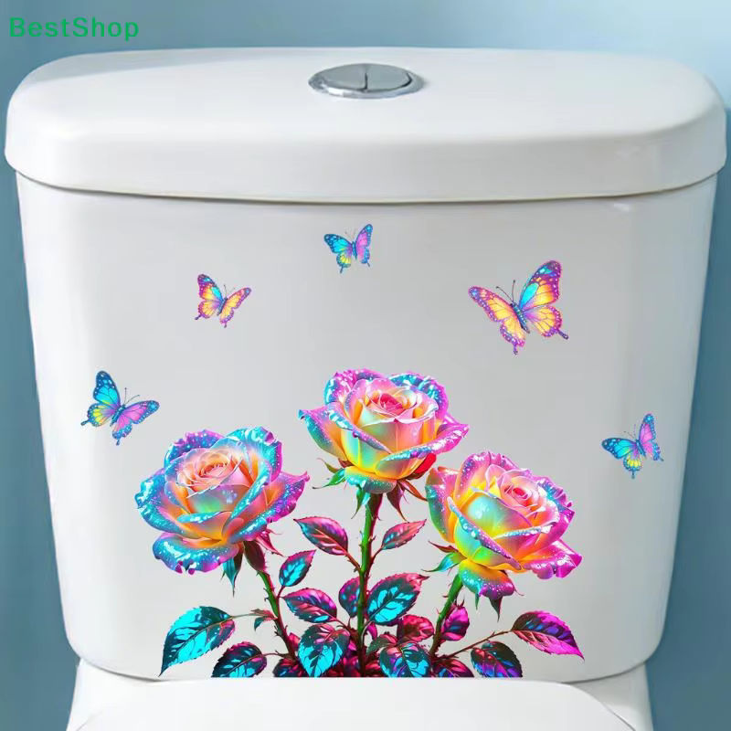 HNKMP Leuchtender Wandaufkleber mit Rosen und Schmetterlingen für das Badezimmer, Multicolor, Unregelmäßige Form - Bild 4