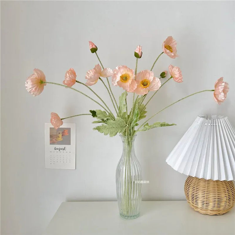 WTEMPO Kunstblumen Mohn Bouquet in Gold und Rosa, 2er Set Textil-Dekoration für Innen und Außen - Bild 2