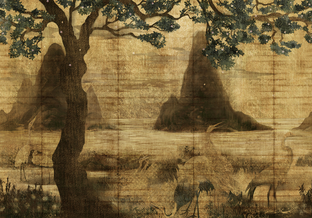 Wandgestaltung Zilant Coordonne Mural in Chai mit floralem Muster in Beige und Gelb - Bild 2