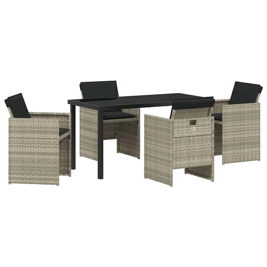 vidaXL Garten Essgruppe aus Poly-Rattan mit 5 Teilen und Kissen in Hellgrau-Anthrazit - Bild 2