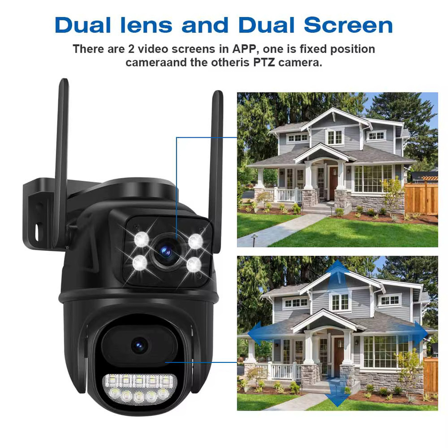 DDBROUGEN 8MP 4K Outdoor Überwachungskamera mit Dual-Objektiv, Wifi und AI Auto Tracking, Wasserdicht, Schwarz - Bild 5