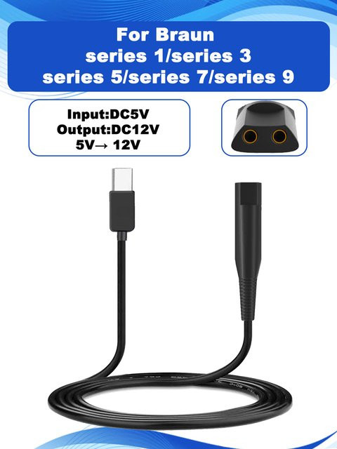 USB Typ-C Ladegerät Kabel für Braun Rasierer und Trimmer der Serien 1, 3, 5, 7 und 9 in Schwarz - Bild 1