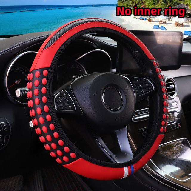 Automotive Products Carbon Tiny Lenkradbezug aus Silikon und Leder mit Massage-Pellets in Schwarz-Rot passend für 14,5-15 Zoll - Bild 1