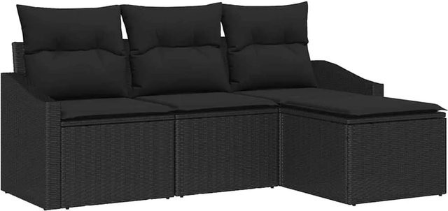 vidaXL 4-tlg. Garten-Sofagarnitur aus Polyrattan mit Kissen in Schwarz - Bild 1