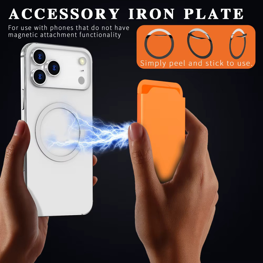 Magnetischer Steckplatz-Kartenhalter von lolozzx für MagSafe iPhone 16 15 Pro Max und Samsung S25 Ultra, tragbares Clip-Wallet in Rot und Orange - Bild 6