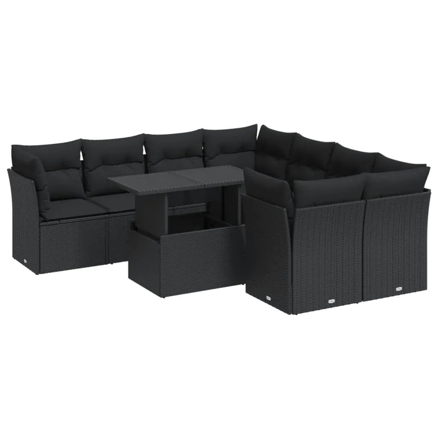 vidaXL 9-tlg. Garten-Sofagarnitur aus Poly-Rattan mit Kissen in Schwarz - Bild 2