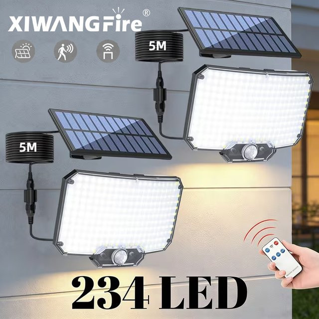 XIWANGFIRE Solar-Flutlichter mit Bewegungssensor und 100 LED, wasserdichte Solar-Außenleuchten in Weiß und Schwarz für Veranda und Terrasse - Bild 1