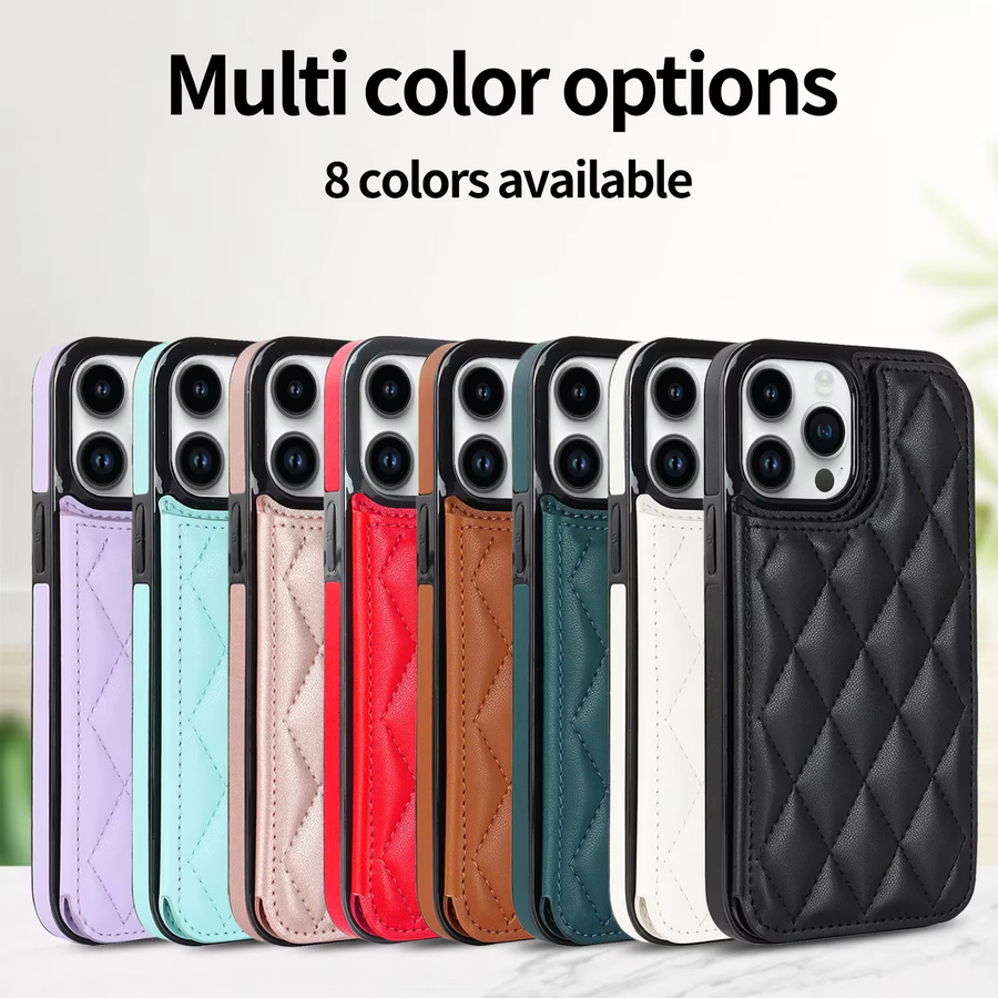 szHAIyu Leder Handyhülle mit Gittermuster und Kartenfächer für iPhone 11 bis iPhone 16 Pro Max in Blau oder Braun - Bild 5