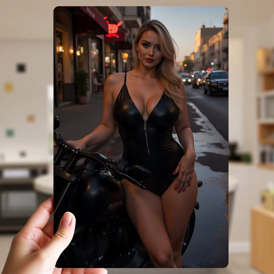 CIFBUY Retro-Motorrad Metallschild Wandkunst Schwarz-Gold mit Goldener Dame für Garage und Bar - Bild 2