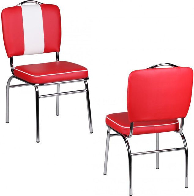 Wohnling Esszimmerstuhl American Diner Retro in Rot Weiß mit Streifen aus Kunstleder - Bild 1