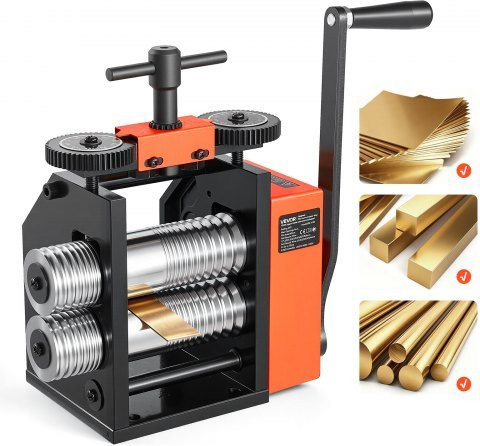 VEVOR 3-in-1 Handwalzwerk für Schmuckherstellung, Kombinationswalzwerk für Rund-, Flach- und Quadratprofile, Durchmesser 40 mm, Einstellbare Dicke 0,03–7 mm, Farbe Orange - Bild 1