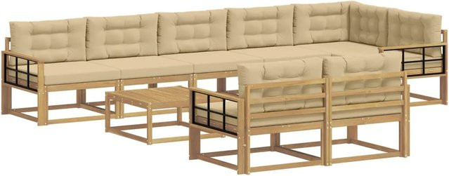 vidaXL Outdoor-Sofagarnitur aus Akazienholz mit 9 Teilen in Weiß und Beige, B/T/H: 79 x 79 x 37 cm - Bild 1