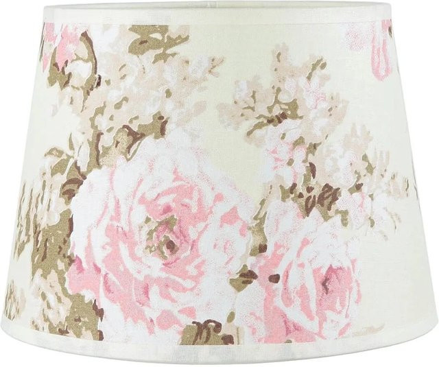 Licht-Erlebnisse Lampenschirm konisch für Tischlampen mit E14 Fassung, Stoff Floral in Weiß und Pink, Durchmesser: 19,5 cm - Bild 1