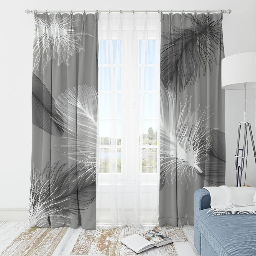 Yiran Furniture Feder-Vorhänge aus Polyester im 2er-Set, Schwarz und Grau, semi-transparent, B: 35 cm, H: 100 cm - Bild 2