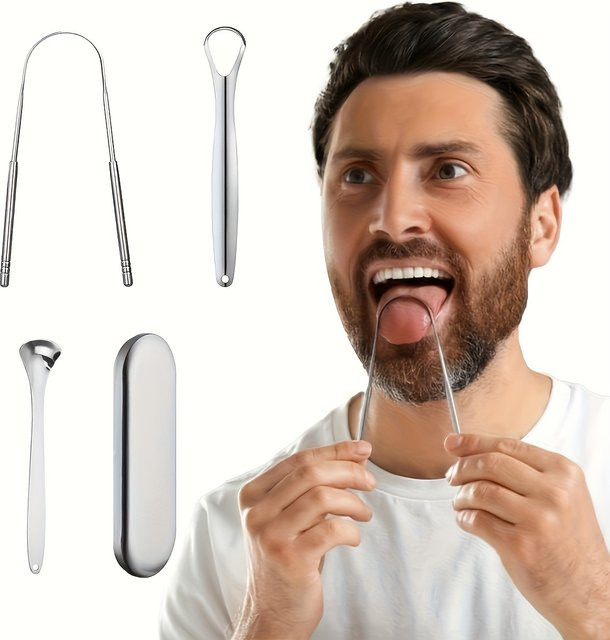 YJYIBEI Zungenschaber aus Edelstahl, Unisex, 1/3 Stück - Bild 1