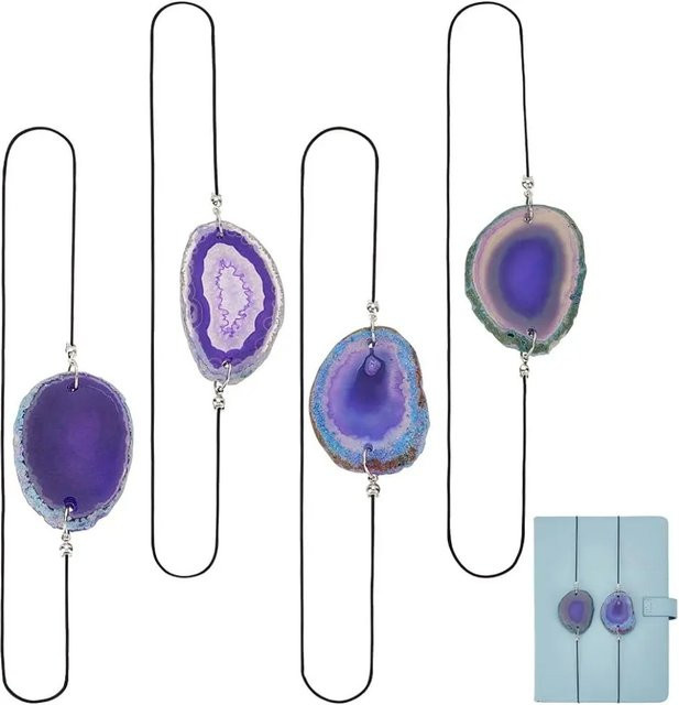 4 Stück handgefertigte Achat-Lesezeichen mit elastischem Band aus gefärbten Druzy-Achat-Scheiben in Multicolour - Bild 1