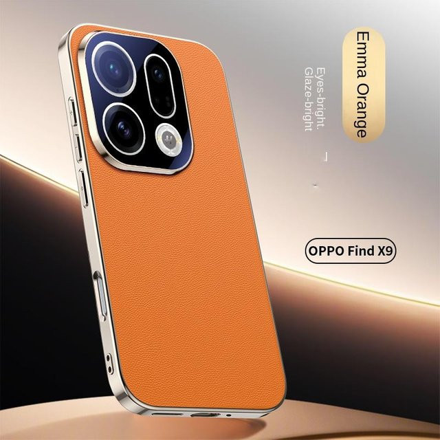Premium Leder Handyhülle für OPPO Find X9 und Find X9 Pro mit vollständigem Objektivschutz, stoßfest und sturzsicher, Farbe: Orange - Bild 1