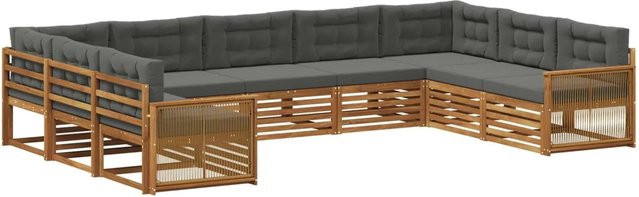 vidaXL Outdoor-Sofagarnitur in U-Form aus Akazienholz mit Kissen, Anthrazit und Natur - Bild 1