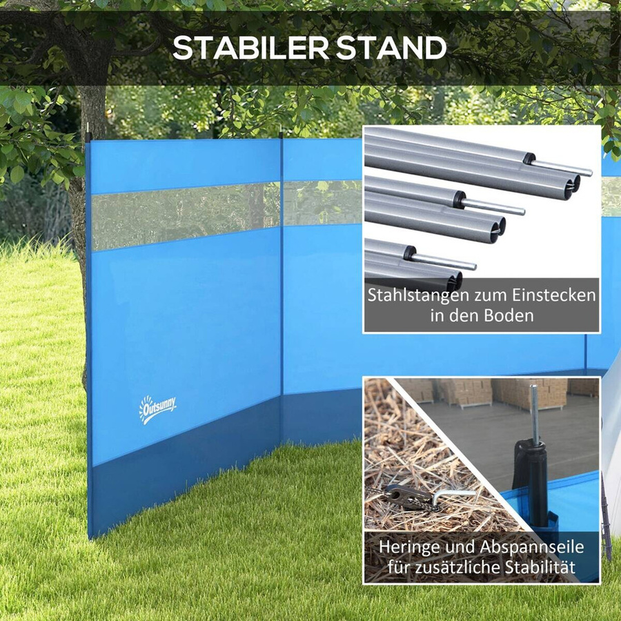 Outsunny Windschutz faltbar mit Sichtfenster in Blau, B/H/L: 440 x 140 x 1 cm - Bild 4
