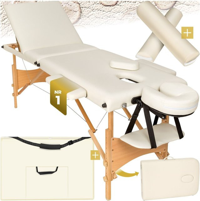 tectake Massageliege-Set Daniel mit Holzgestell aus Buche, Beige, B/T/H: 210 x 95 x 84 cm, Breite: 60 cm - Bild 1