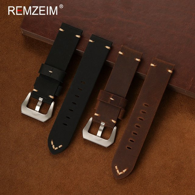 REMZEIM Uhrenarmband Leder, Schwarz, Herren - Bild 1