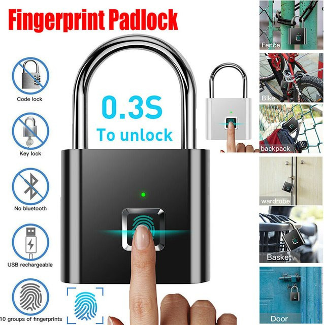 Amzwn Intelligentes Fingerabdruck-Schloss in Schwarz, USB wiederaufladbar, ideal für Schließfächer und Gepäck - Bild 1