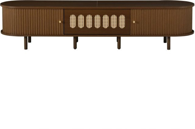 okwish TV Schrank mit Rattan Rolltüren aus MDF für dein Wohnzimmer in Nussbaum Braun, B/T/H: 180 x 40 x 40 cm - Bild 1