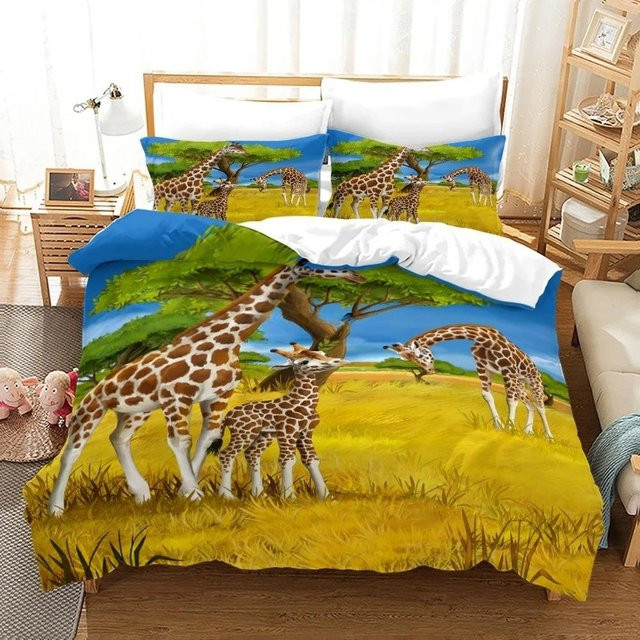 JMG Household Supplies Bettwäscheset mit afrikanischem Giraffen-Motiv im Sonnenuntergang, 2-teiliges Mikrofaser Bettbezugset für Kinder, B/H: 70 x 133 cm, Mehrfarbig - Bild 1