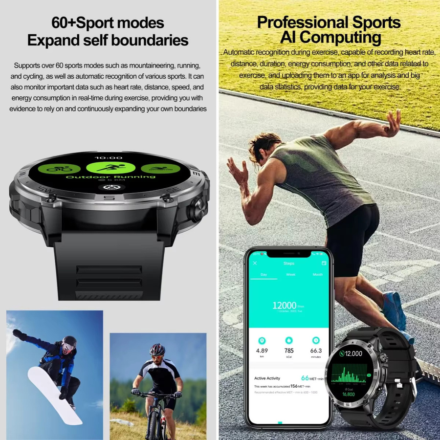 Vwar Smartwatch, GPS, 5 ATM, Schwarz, Edelstahl, Silikon, Herren - Bild 5