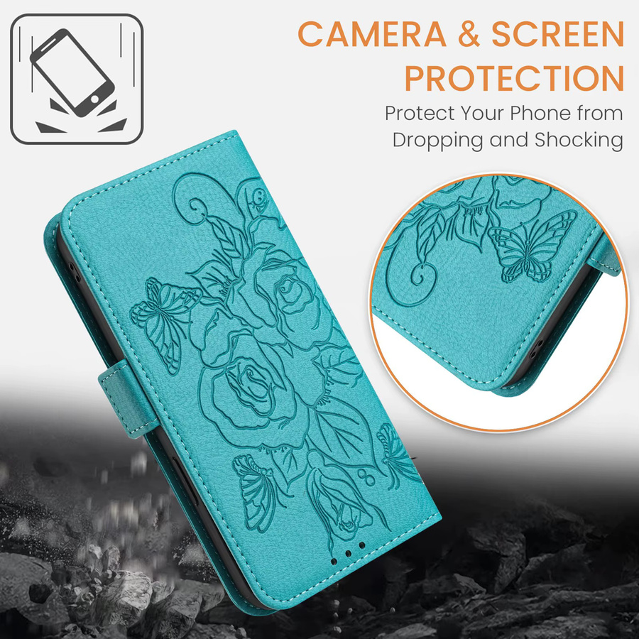 Leder Handyhülle mit Blumenmuster als Brieftasche für Realme 13 12 11 Pro Plus 5G C75 C67 C65 C63 C55 C21Y Green Magnetisches Flip-Cover - Bild 4