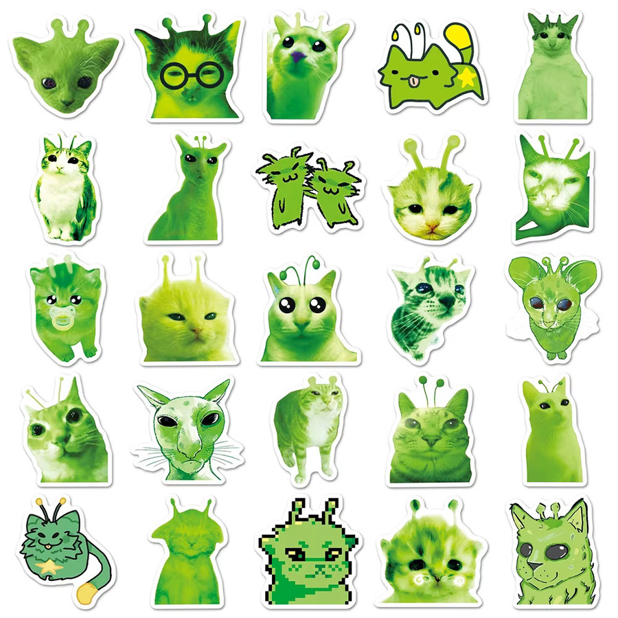 Rspctou Lustige Abstrakte Alien-Katzen-MEME-Aufkleber Wasserdichte Cartoon-Sticker in Multicolour für DIY Deko an Koffer, Handy oder Helm - Bild 3