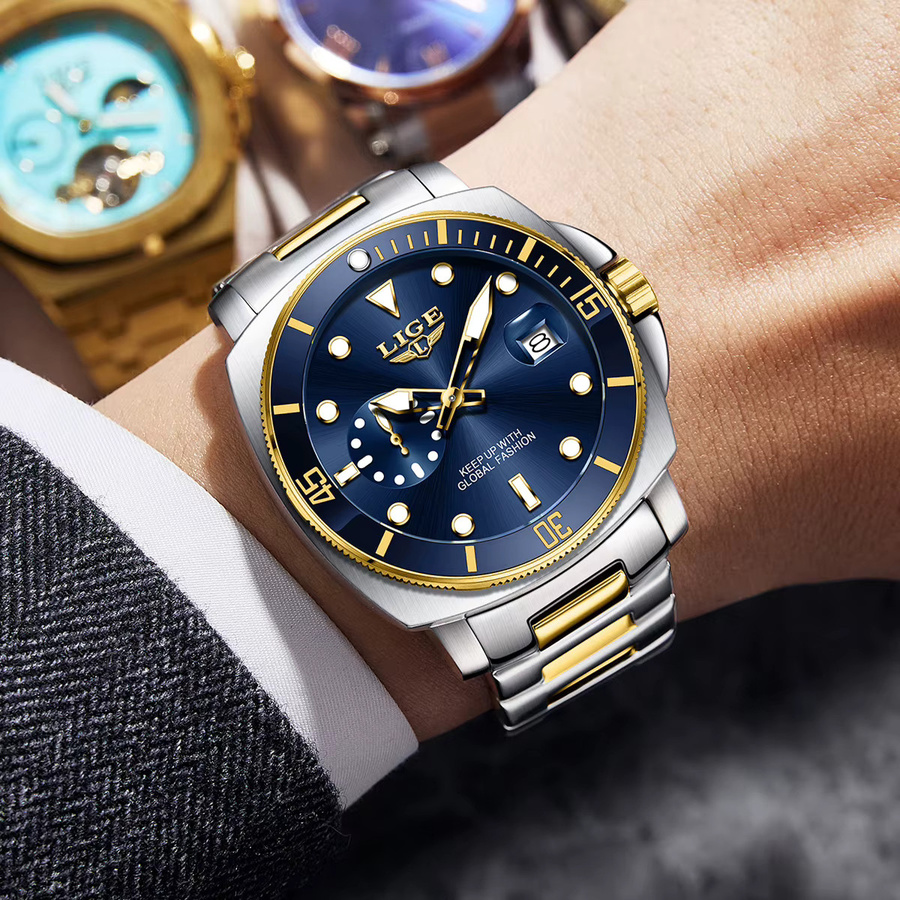 LIGE Armbanduhr Edelstahl, Quarz, Datum, Blau, Herren - Bild 6