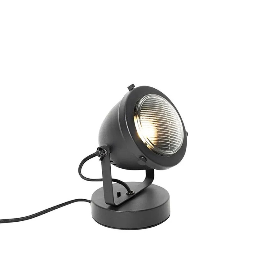 QAZQA Industrielle Tischlampe Emado in Schwarz aus Metall und Glas mit verstellbarem Design und transparentem Glasschirm für Wohnzimmer, Schlafzimmer oder Home-Office - Bild 2