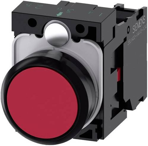 Siemens Drucktaster 3SU1100-0AB20-1CA0 mit flachem Betätiger und Frontring aus Kunststoff in Rot - Bild 1