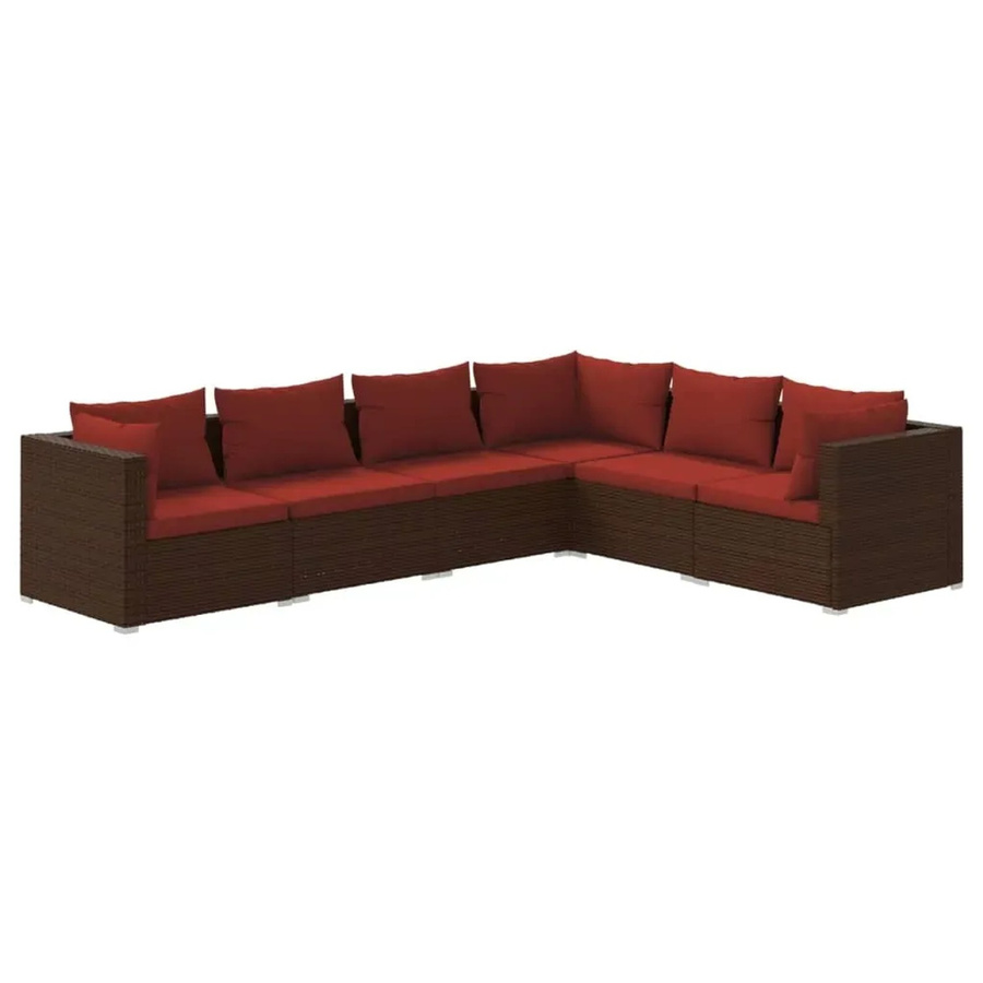 vidaXL 6-tlg Garten-Lounge-Set aus Poly Rattan in Braun mit Auflagen und Kissen in L-Form - Bild 2