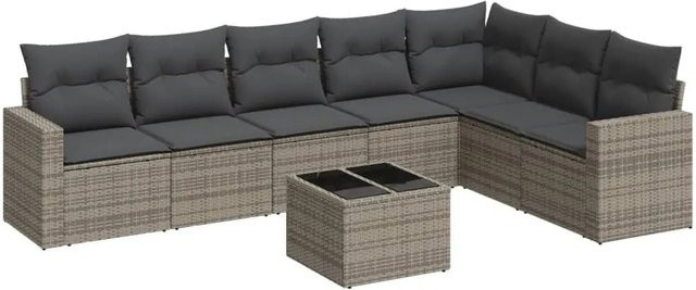 vidaXL 8-tlg. Garten-Sofagarnitur in L-Form aus grauem Poly-Rattan mit Kissen und pulverbeschichtetem Stahlgestell - Bild 1