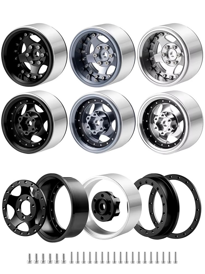 AXSPEED 1,9 Zoll Beadlock Felgen Naben, 4-teiliges Set, Grau, Metall - Bild 5