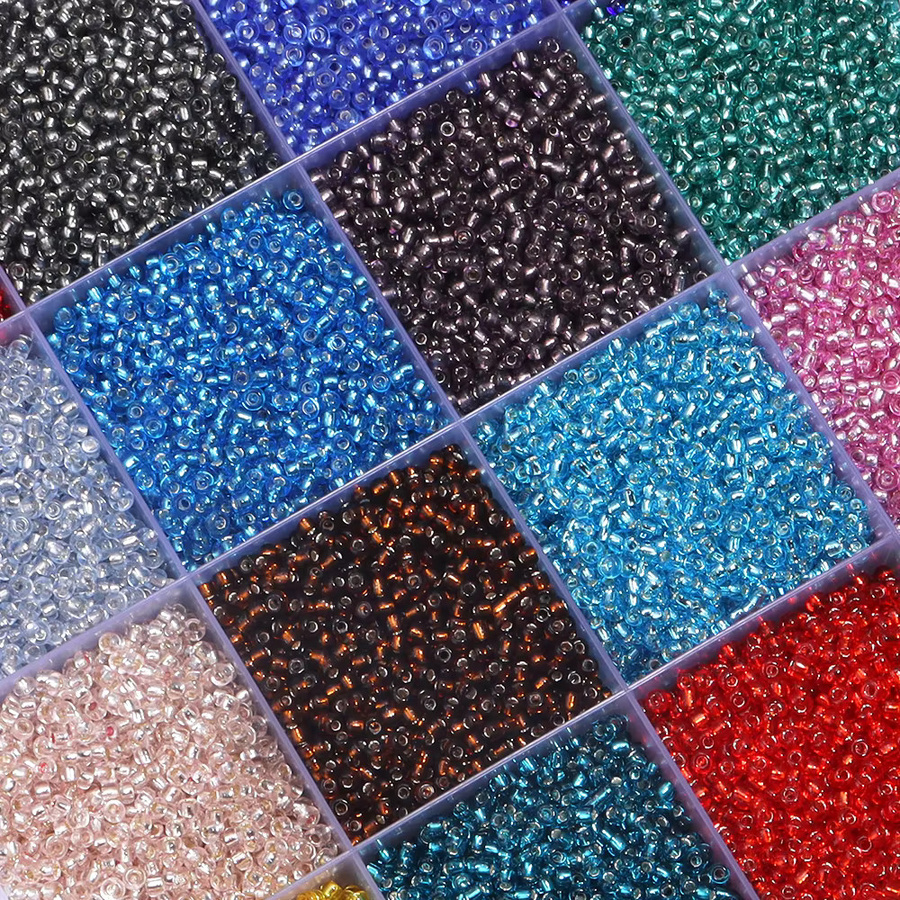 Glas Rocailles Perlen, farbig, rund, 2 mm, Silber - Bild 2