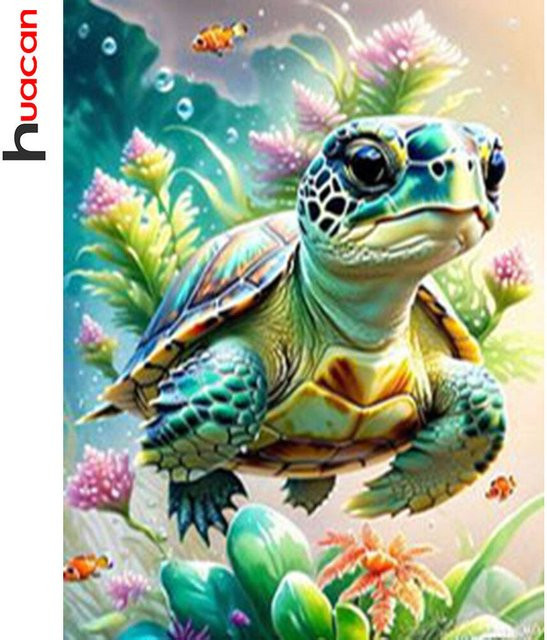 Huacan DIY-Diamantgemälde Schildkröte mit Full Round Strasssteinen B: 30,0 cm, H: 20,0 cm - Bild 1