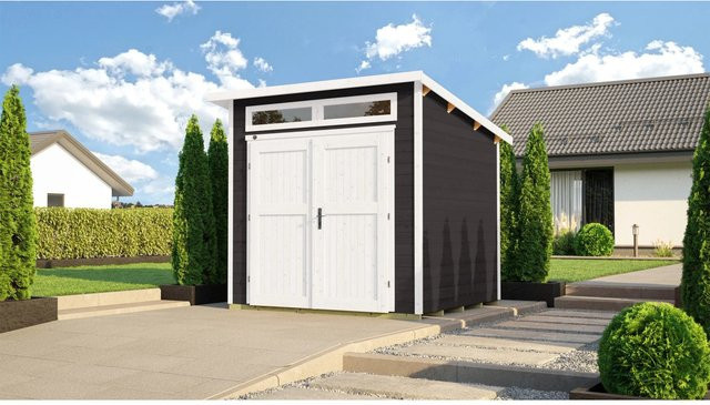 Weka Designhaus 264 Gartenhaus aus Holz mit Pultdach in Anthrazit-Grau, B/H/T: 263 x 239 x 249 cm - Bild 1