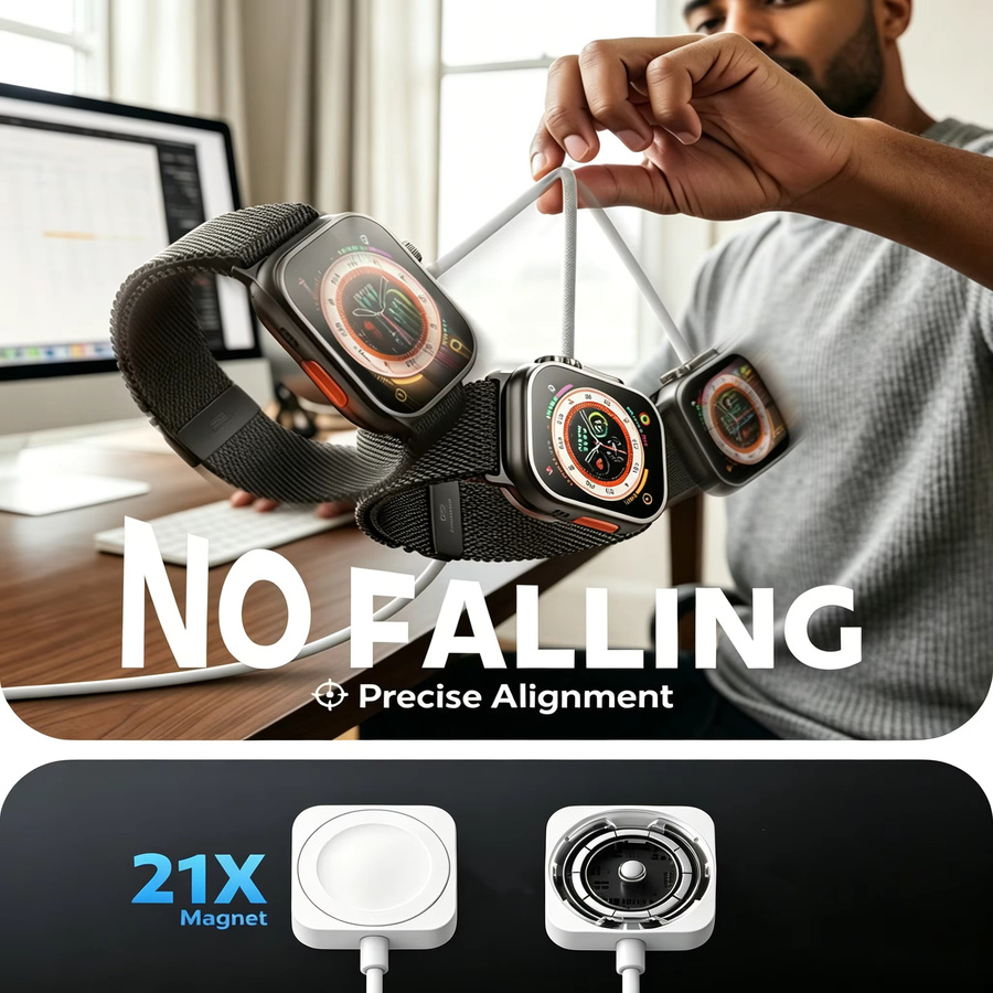 2 Stück Magnetisches USB-A und USB-C Ladekabel für Apple Watch Series Ultra, 11, 10, 9, 8, 7, 6, 5, 4, 3, 2 in Weiß - Bild 5