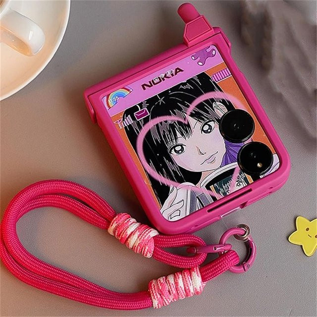 Niedliche Koreanische Handymodellhülle für Samsung Galaxy Z Flip 7 6 5, Motorola Razr 60 50 40 Ultra und Xiaomi Mix Flip in Schwarz, Transparent oder Pink - Bild 1