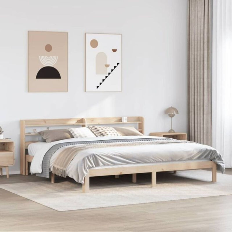 Vidaxl Massivholzbett aus Kiefer mit Kopfteil in Braun Natur, Skandinavischer Stil, B/T: 200 x 200 cm - Bild 1