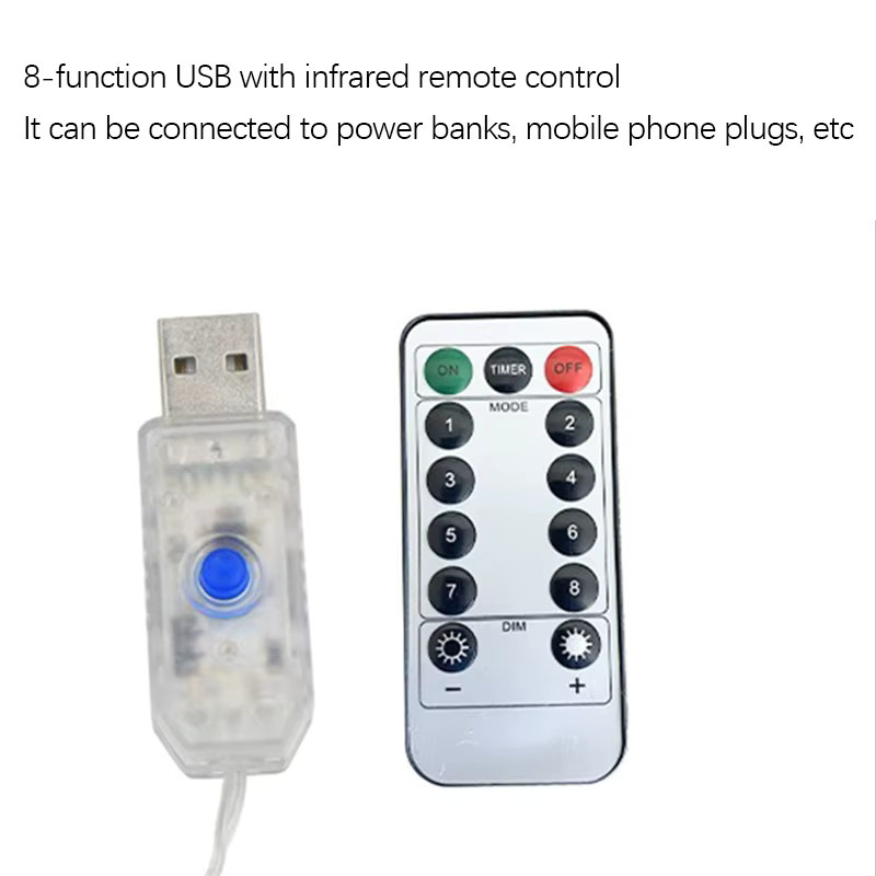 Feimefeiyou Weihnachtsbeleuchtung als Lichtervorhang mit Schneeflocken und Sternen, USB-Betrieb, 8 Modi und Fernbedienung - Bild 4