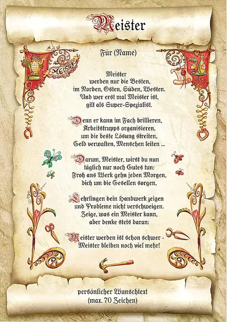 Personalisierte Urkunde Meister mit individuellem Wunschtext in Beige auf Papier - Bild 1
