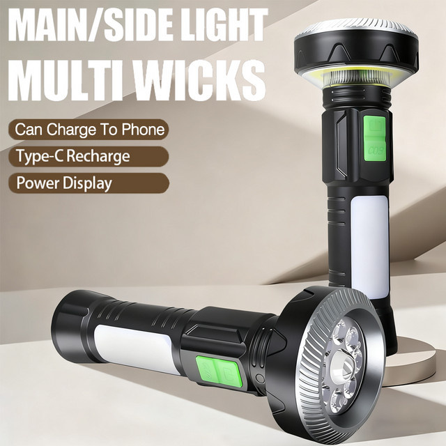 USB wiederaufladbare LED COB Taschenlampe mit 11 Beleuchtungsmodi und Schwanzmagnet in Schwarz für Outdoor, Camping und Notfälle - Bild 1