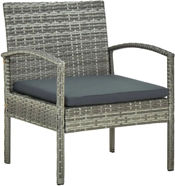 vidaXL Gartenstuhl aus Poly Rattan mit Kissen in Grau, B/T/H: 58 x 58 x 72 cm - Bild 1