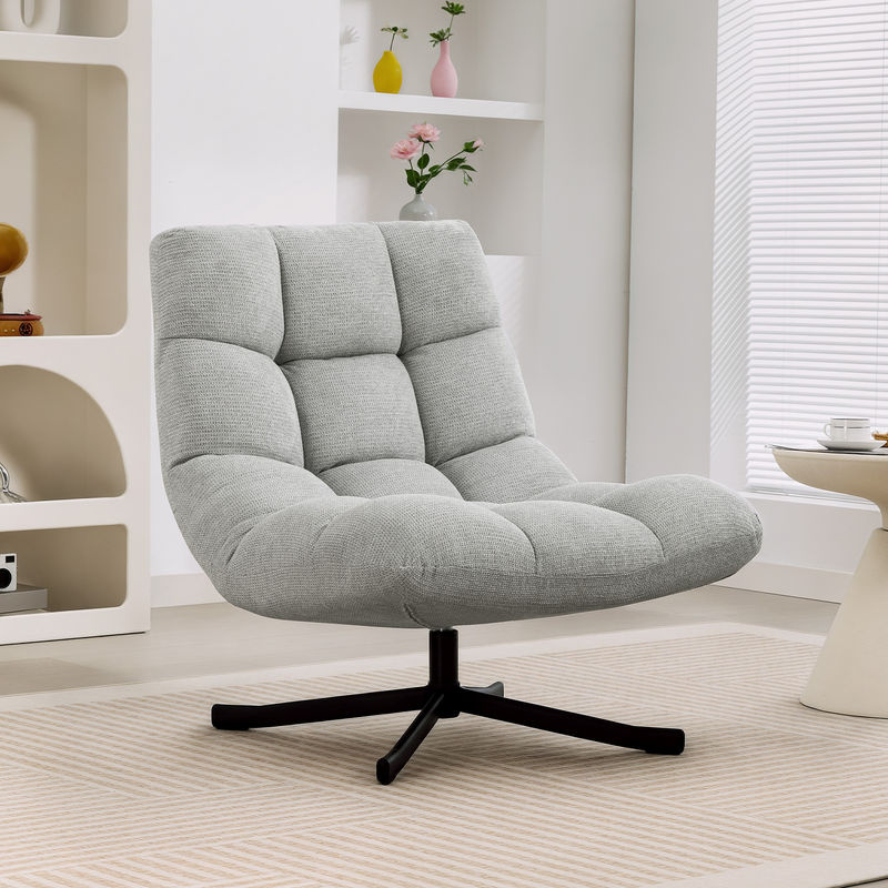 HOMCOM Drehbarer Loungesessel mit breiter Sitzfläche in Hellgrau, gepolsterter Relaxsessel mit wasserabweisender Chenille-Optik und Stahlbeinen - Bild 2